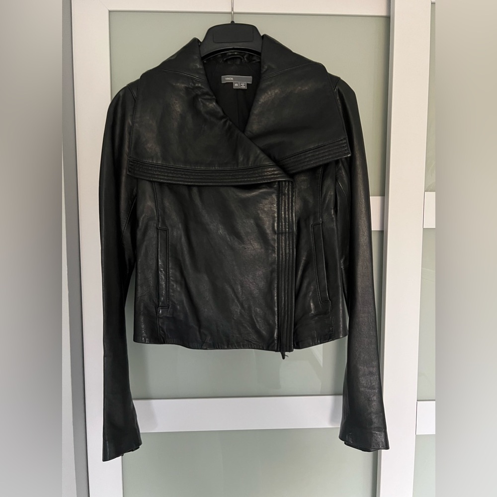 Vince black leather jacket. Size XS